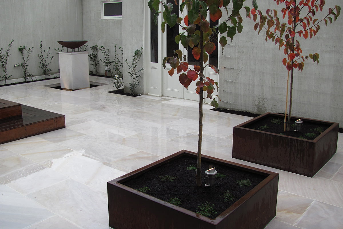 snow white backyard paving